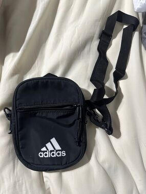 adidas Black Mini Crossbody Pouch with White Logo